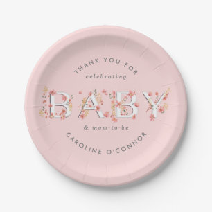 BABY Floral Garden Baby Shower Pink Paper Plate