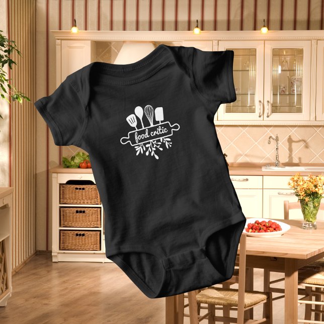 Baby Food Critic Kitchen Utensil and Greenery Baby Bodysuit (Creator Uploaded)