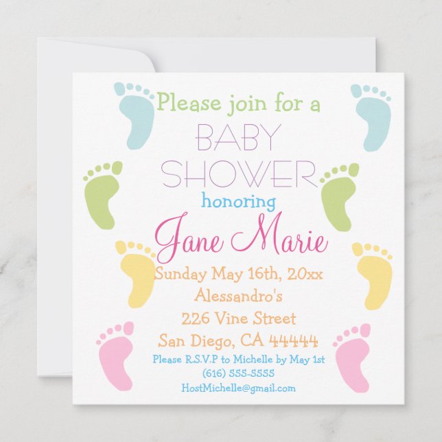 Baby Foot Prints Baby Shower Invitations (Front)
