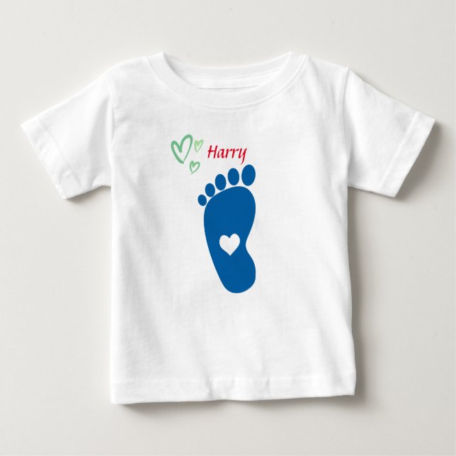 Baby footprint blue - customize name   baby T-Shirt (Front)