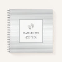 Baby Footprint Grey Stripes Baby Memory Book