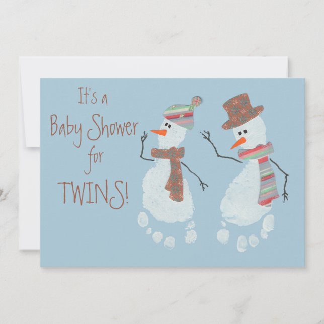 Baby Footprint Snowmen TWINS baby shower Invitation (Front)