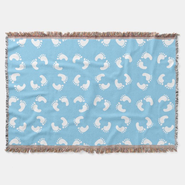 Baby Footprints, Babies Foot, Footsteps, Blue, Boy Throw Blanket (Front)