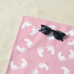 Baby Footprints, Babies Foot, Footsteps, Pink Girl Beach Towel