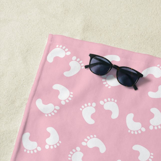 Baby Footprints, Babies Foot, Footsteps, Pink Girl Beach Towel (In Situ)
