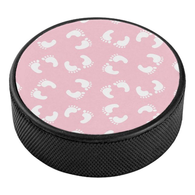 Baby Footprints, Babies Foot, Footsteps, Pink Girl Hockey Puck (3/4)