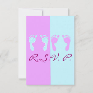 Baby Footprints (Boy/Girl Twins) RSVP Card