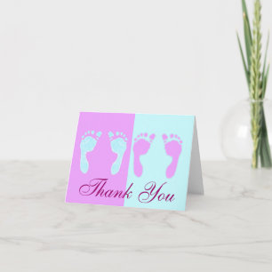 Baby Footprints (Boy/Girl Twins) Thank You Card