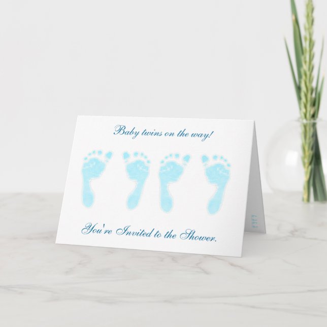Baby Footprints (Boy Twins) Invitation (Front)