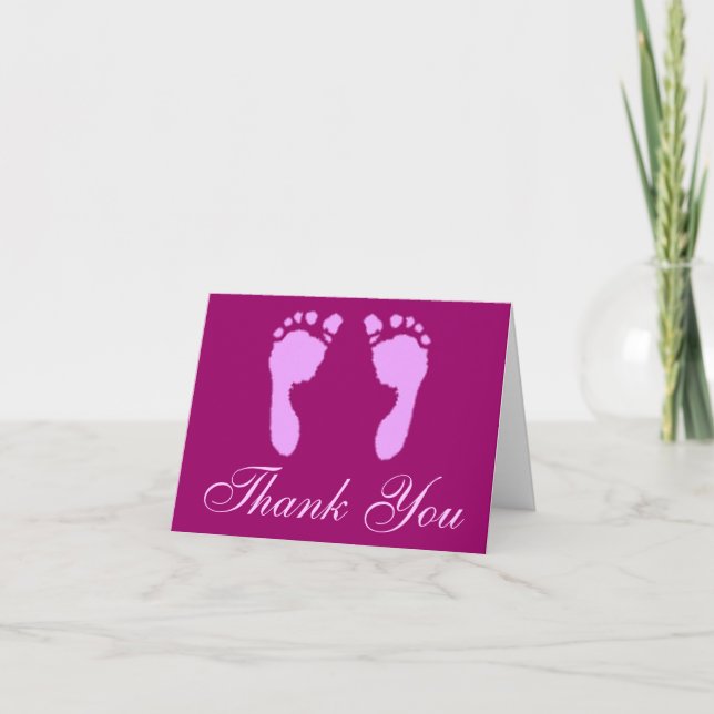 Baby Footprints (Girl) Thank You Card (Front)