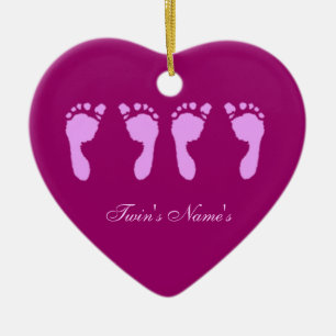 Baby Footprints (Girl Twins) (Doorhanger) Ceramic Tree Decoration