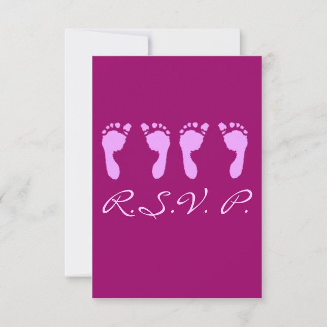 Baby Footprints (Girl Twins) RSVP Card (Front)