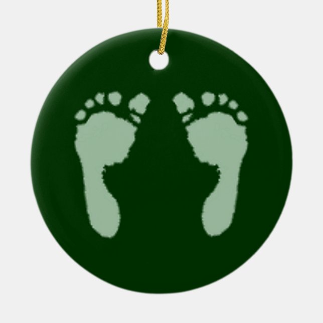 Baby Footprints (Green) Ceramic Tree Decoration (Front)