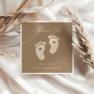 Baby Footprints He or She Brown Gender Reveal Napkin