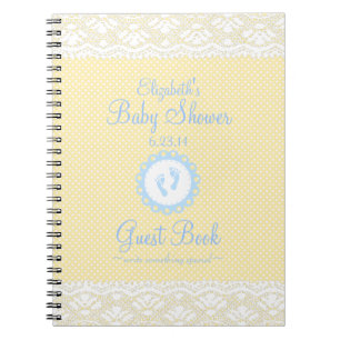 Baby Footprints Lace Blue Baby Shower Guest Book- Notebook