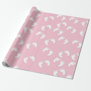Baby Footprints on a Pink Background Wrapping Paper