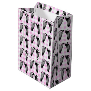 Baby Footprints On Pink Gingham Medium Gift Bag