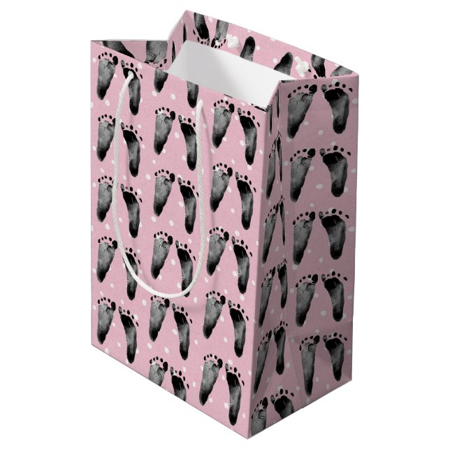 Baby Footprints On Polka Dots Medium Gift Bag (Back Angled)