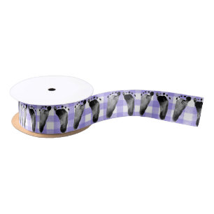 Baby Footprints on Purple Gingham Satin Ribbon