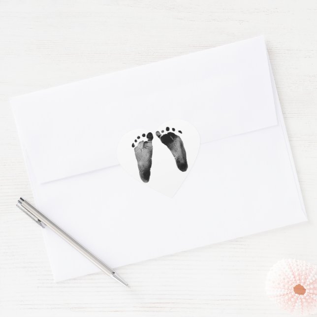 Baby Footprints On White Heart Sticker (Envelope)