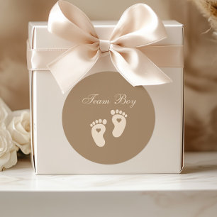 Baby Footprints Team Boy Brown Gender Reveal Classic Round Sticker