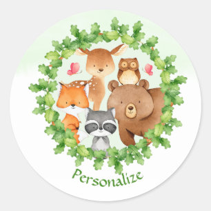 Baby Forest Animals Bear Racoon Squirrel Birthday Classic Round Sticker