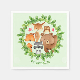 Baby Forest Animals Bear Racoon Squirrel Birthday Napkin