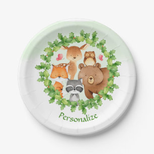 Baby Forest Animals Bear Racoon Squirrel Birthday Paper Plate