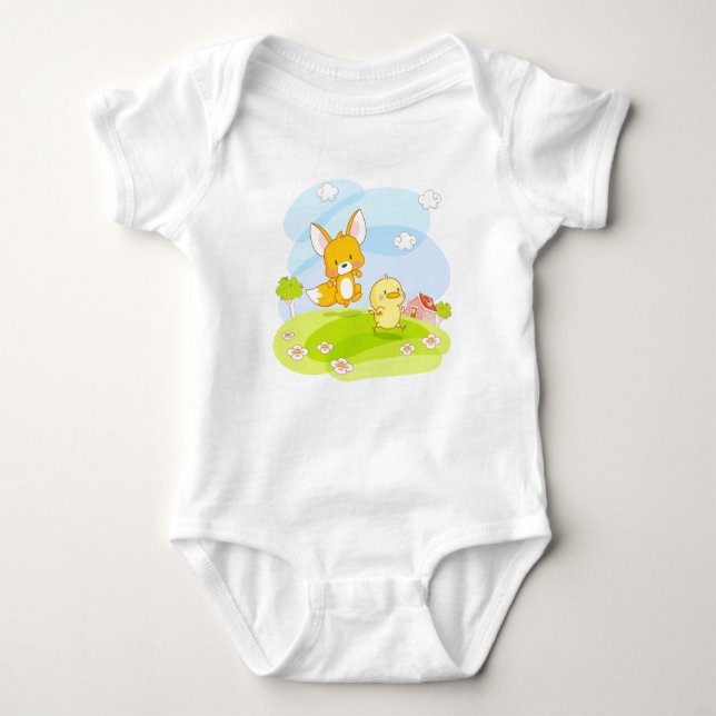 Baby Fox and Chick Baby Bodysuit (Front)