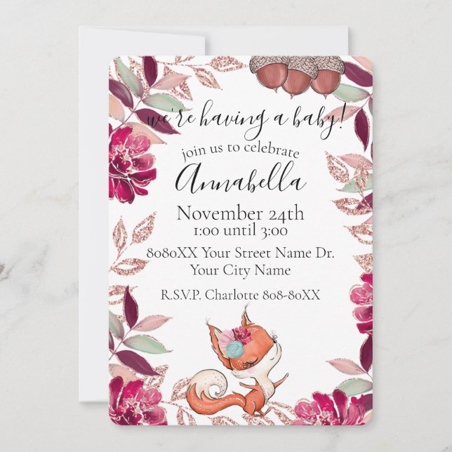 Baby Fox and Fall Foliage Autumn Baby Shower Invit Invitation (Front)