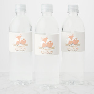 Baby Fox and Mum Baby Shower Custom Water Bottle Label