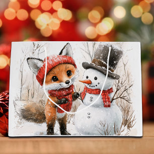 Baby Fox and Snowman Large Gift Bag