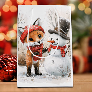 Baby Fox and Snowman Medium Gift Bag