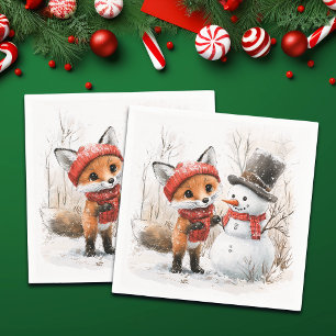 Baby Fox and Snowman Napkin