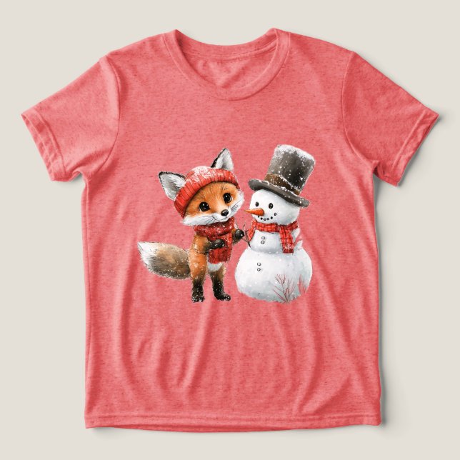 Baby Fox and Snowman Tri-Blend Shirt (Design Front)