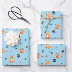 Baby Fox  Animal Sleeping Paw Prints Tracks Wrapping Paper Sheet