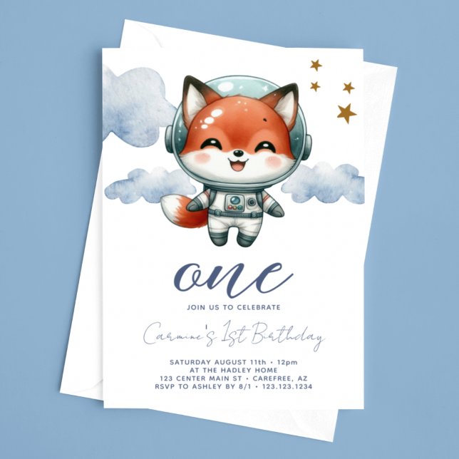 Baby Fox Astronaut 1st Birthday Invitation (Creator Uploaded)