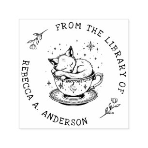 Baby Fox Cub Sleeping in a Magical Teacup Library Self-inking Stamp