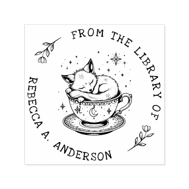 Baby Fox Cub Sleeping in a Magical Teacup Library Self-inking Stamp (Design)
