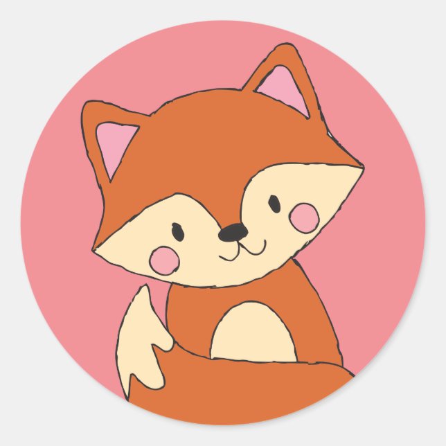 Baby Fox Drawing Cute Fox Art Baby Fox Design Classic Round Sticker (Front)