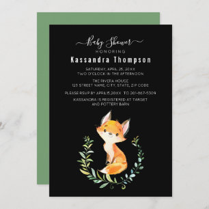 Baby Fox Floral Wreath Baby Shower Invitation