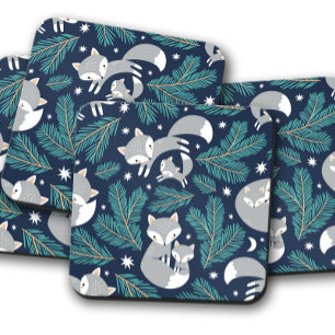 Baby Fox Gray Christmas   Christmas Coaster Set