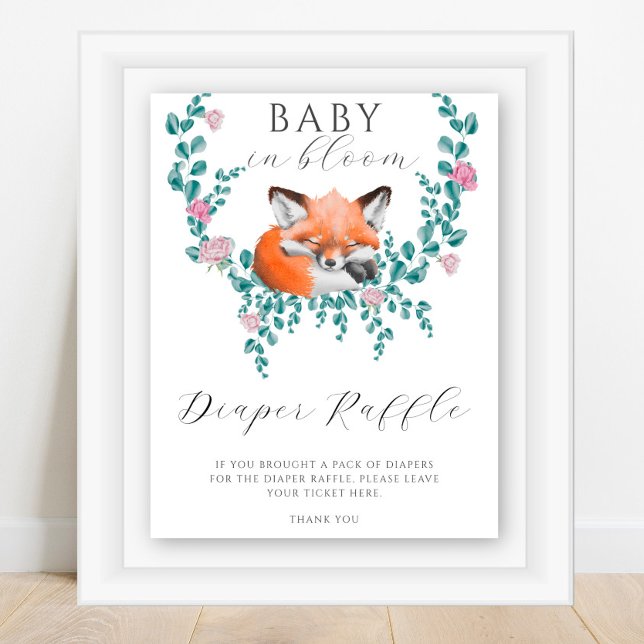 Baby fox in bloom - diaper raffle poster (Creator Uploaded)