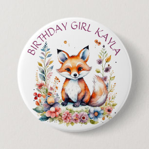 Baby Fox in Flowers Birthday gIRL Personalized  7.5 Cm Round Badge