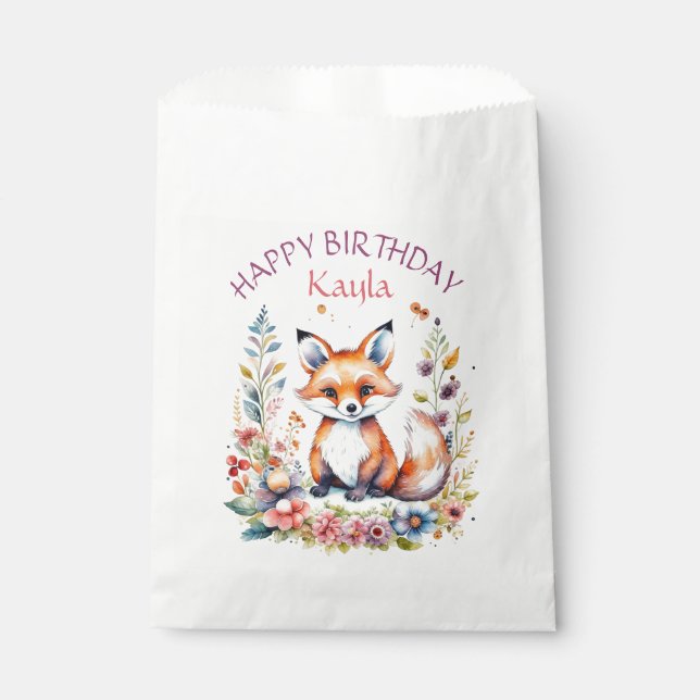 Baby Fox in Flowers Birthday Party Favour Bags (Front)
