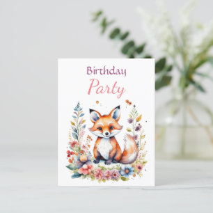 Baby Fox in Flowers Girl's Birthday Party Postcard