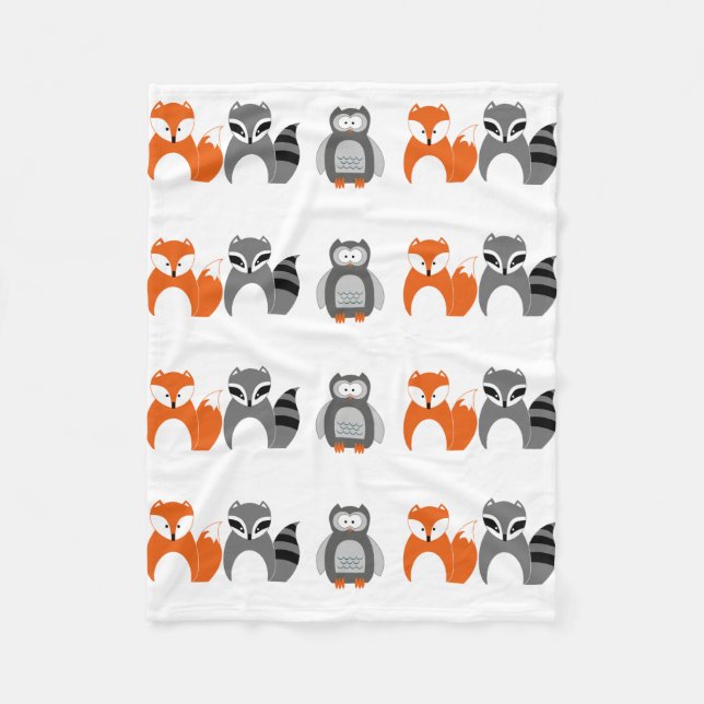 Baby Fox Owl Racoon Throw Fleece Blanket" Blanket (Front)