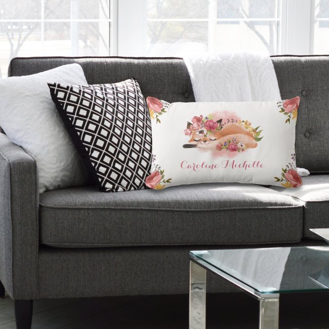 Baby Fox Pink Floral  Lumbar Cushion (Creator Uploaded)
