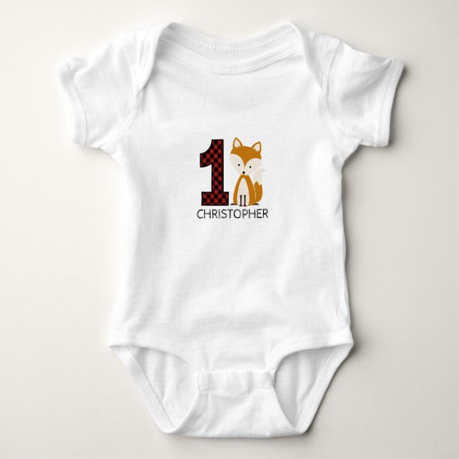 Baby Fox Plaid First Birthday Shirt (Front)