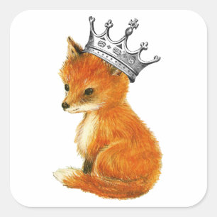 Baby Fox Vintage Crown Scarf Square Sticker